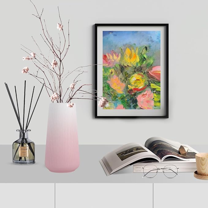 Gradient Pink Ceramic Vase, GUKJOB Cute Flower Vase for Pampas Grass, Home, Living Room, Dining Table, Farmhouse, Office Decor, Bedroom, Table, and Kitchen Shelf (XL Gradient Pink)