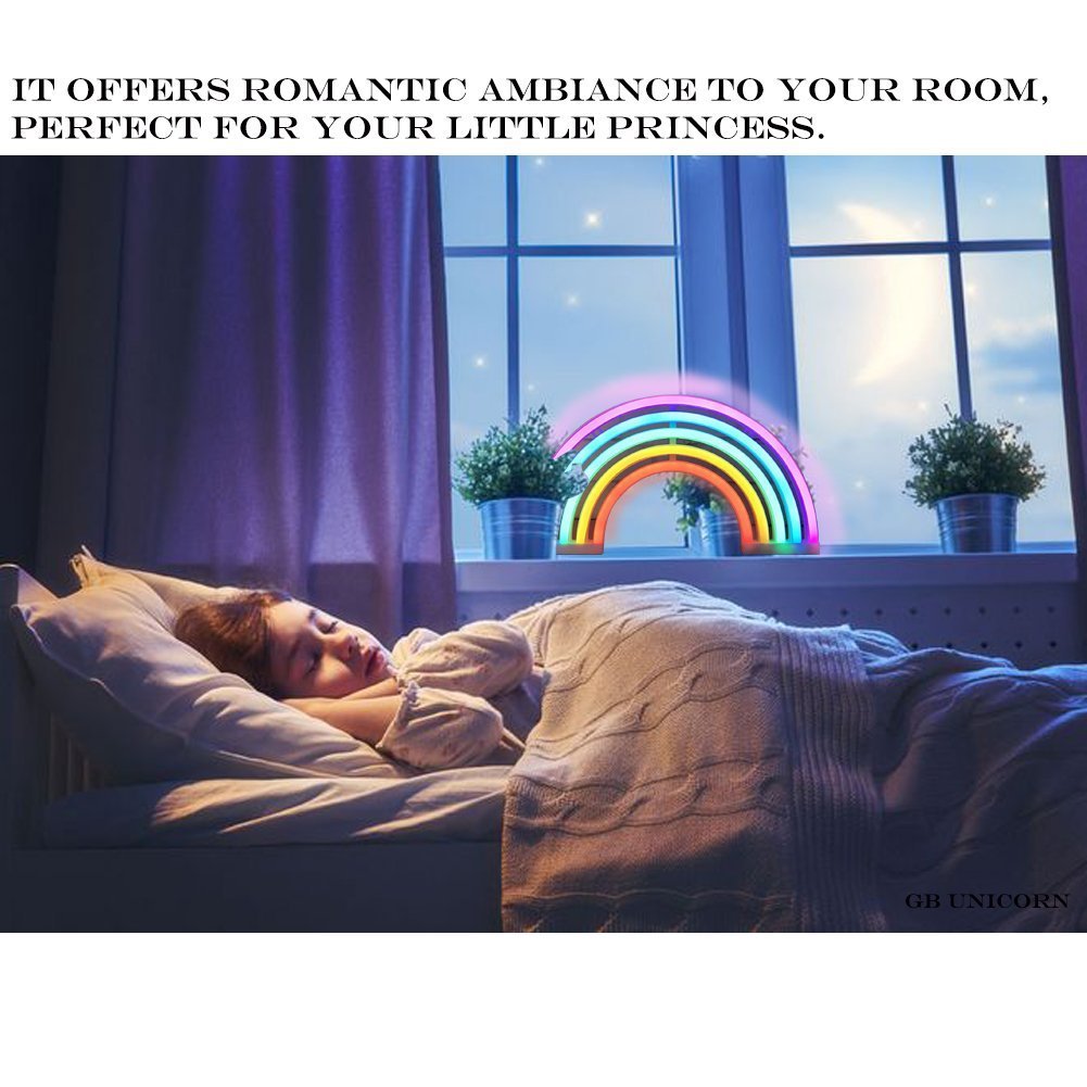 QiaoFei Rainbow Neon Light Signs, Wall Decor for Girls Children Baby Room LED Lamp, Battery or USB Operated Table Night Lights