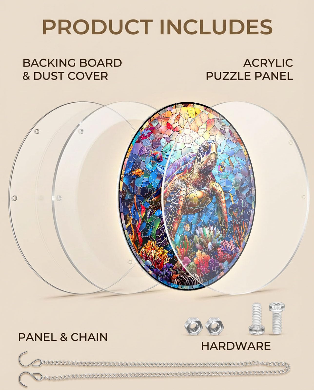Acrylic Jigsaw Puzzle Suncatcher - Ocean Turtle, Stained Glass Window Hanging, DIY Sun Catcher Kit Home Decor for Window Garden Hanging, Gift for Women, Mom, Friends (8.9 in)