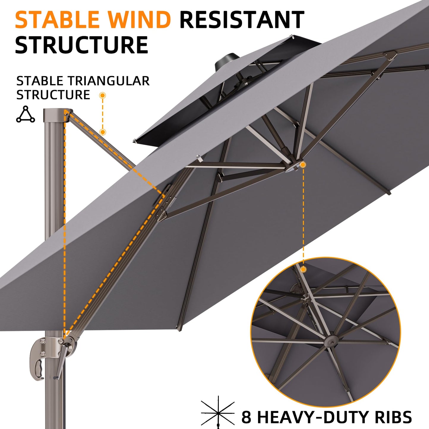 ORYNTREX 9' X 12' Cantilever Outdoor Patio Umbrellas Double Top Large Rectangle Umbrella Heavy Duty 360°Rotation Offset Umbrella for Garden Deck Pool Patio,Grey