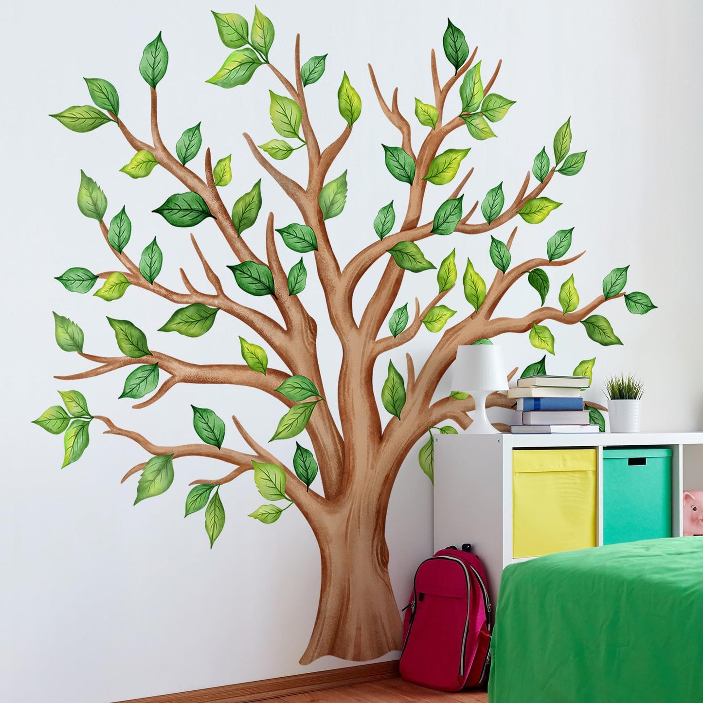 DTLIFEK Giant Green Tree Wall Decals Green Plants Jungle Wall Sticker Flying Leaves Vinyl DIY Removable Peel and Stick Wallpaper for Kids Bedroom Nursery Classroom Sofa Background Home Decoration 2054
