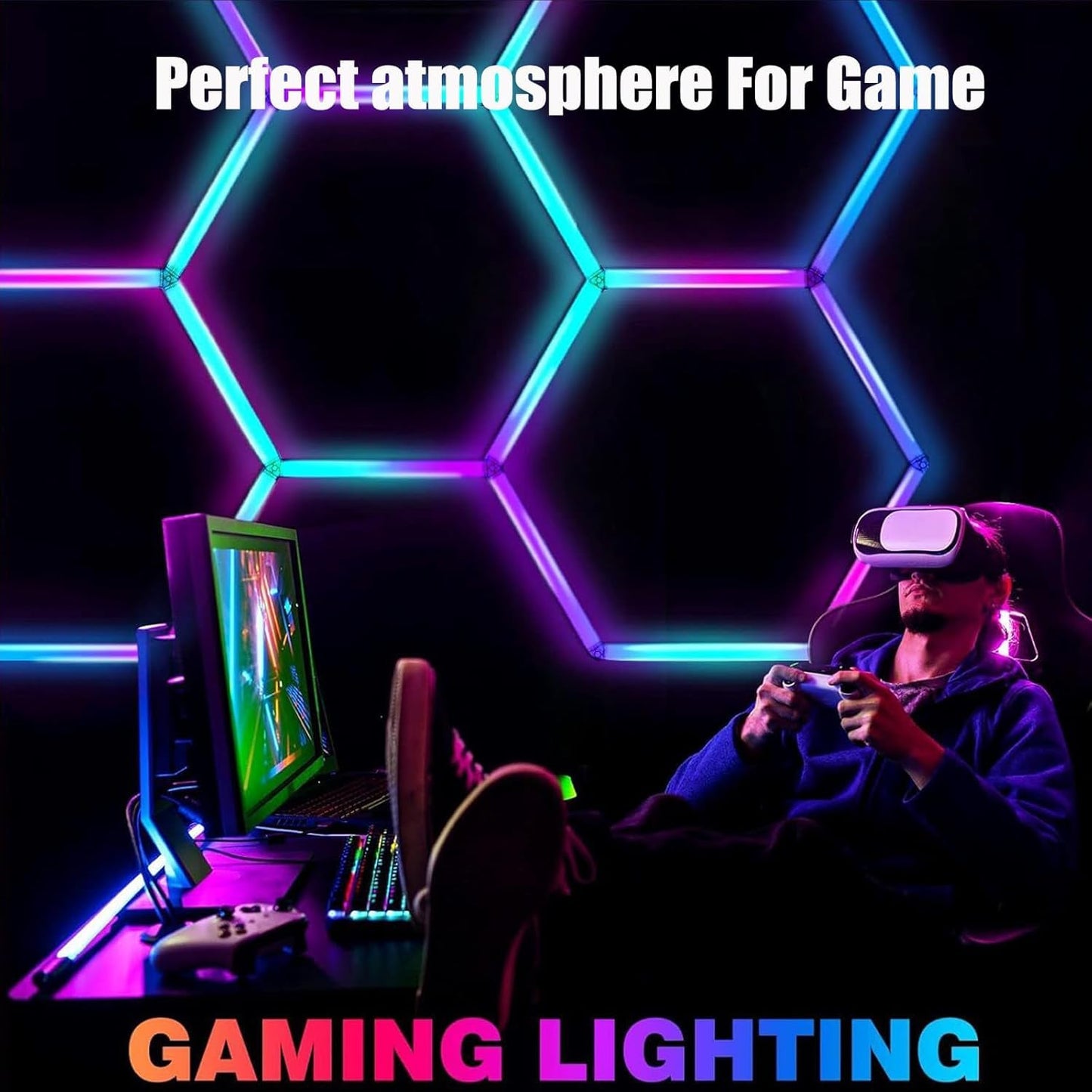 ZTANHOUSE 25Pack RGB Hexagon led Garage Lights,5 Hexagon Light with Multi Color,Dimmable&Speed Adjustable RGB Hex Wall Lights,DIY Design for Remote Control & Smart App Control Music Modes