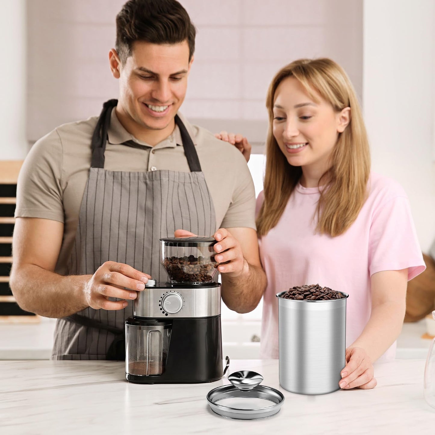 LemonRoad 5 Pcs Stainless Steel Canister with Glass Lids Airtight Food Jar Storage Canister Set (1.0qt / 1.8qt / 2.8qt / 3.9qt / 6.0qt) Food Grade Storage Containers for Kitchen (Silver)