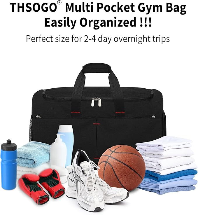 21 inch Gym Bag for Men with Shoe & Wet Compartment - 55L Duffle Bag for Travel Sport (Black)