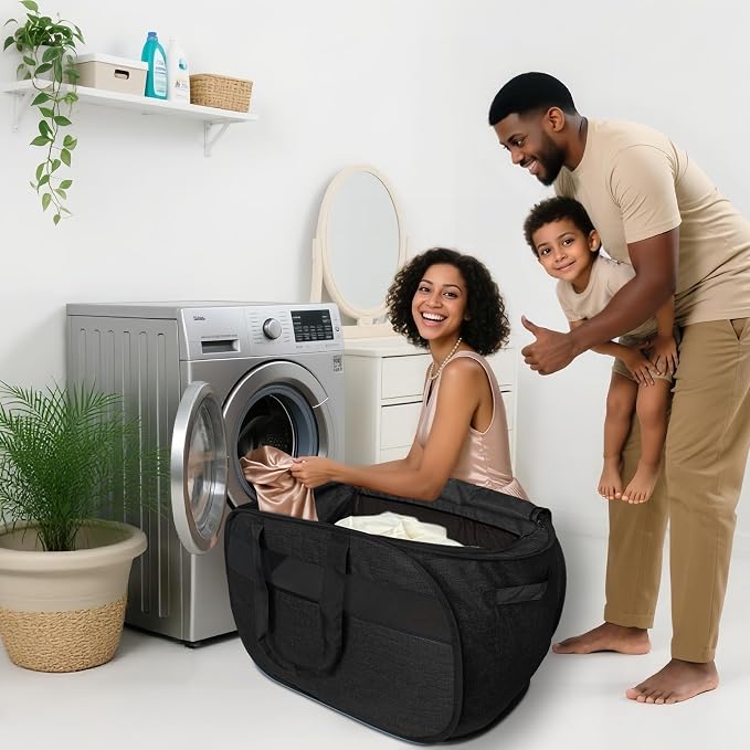 100L Extra Large Mesh Pop Up Laundry Hamper with Lid & Handles 2 Pack, XL Foldable Dirty Clothes Basket for Home Dorm Closet Storage, Portable Laundry Bin, Black. 2H