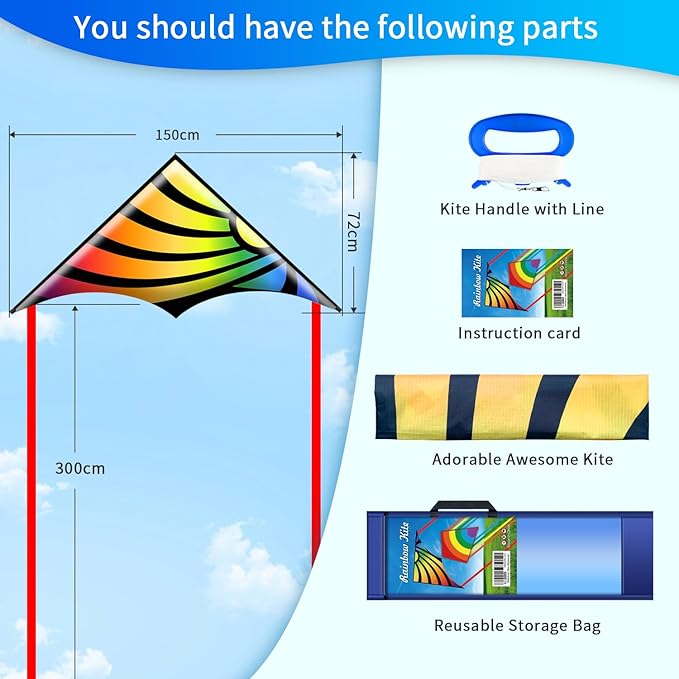 Xida Kites for Kids Ages 4-8, Large Kite for Adults, Easy to Fly Beach Kites with Handle and String,Perfect for Beginners,Beach,and Outdoor Flying Fun