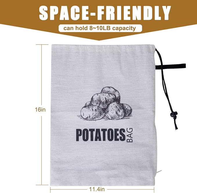 TOGETRUE Potato Onion Storage Bag, Fabric Onion and Potatoes Storage Bag, Washable Garlic Potatoes Onions Keeper with Drawstring for Pantry, 2 Pack (Potato Onion Bag)
