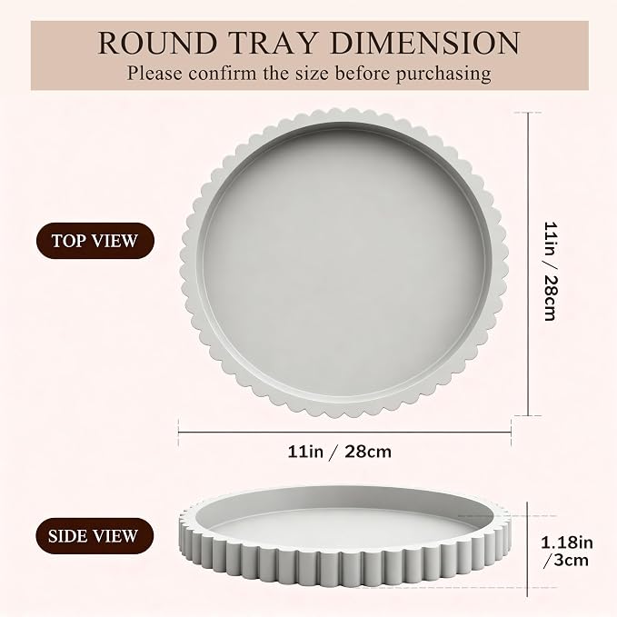 Decorative Tray for Coffee Table Decor, 11" Round Wooden Coffee Table Tray, Modern Decorative Trays for Home Decor, Living Room, Entry, Dining Room (Grey)