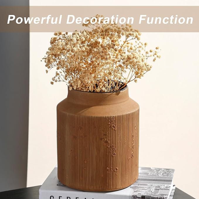 Farmhouse Vase for Home Decor, Vintage Rustic Terracotta Flower Vase Suitable for Home Decor, Living Room, Shelf, Dining Table. 7IN. Ochre