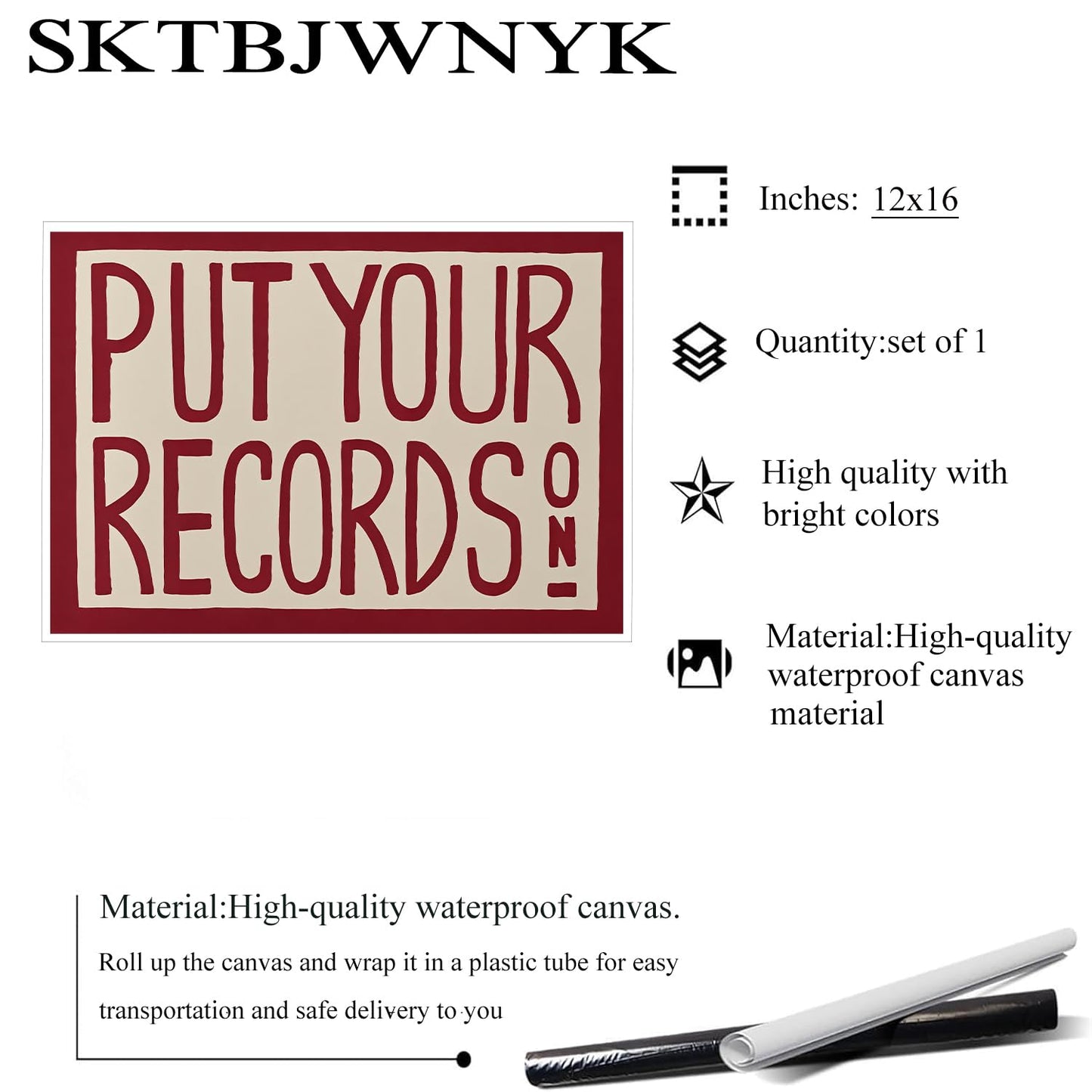 Retro Wall Art Print,Put Your Records On Poster, Mid Century Modern Wall Art,Red Put Your Records Hand Painted Print,Funky Retro Home Decor for Living Room,Bedroom or Music Room12x16 Inch Unframed