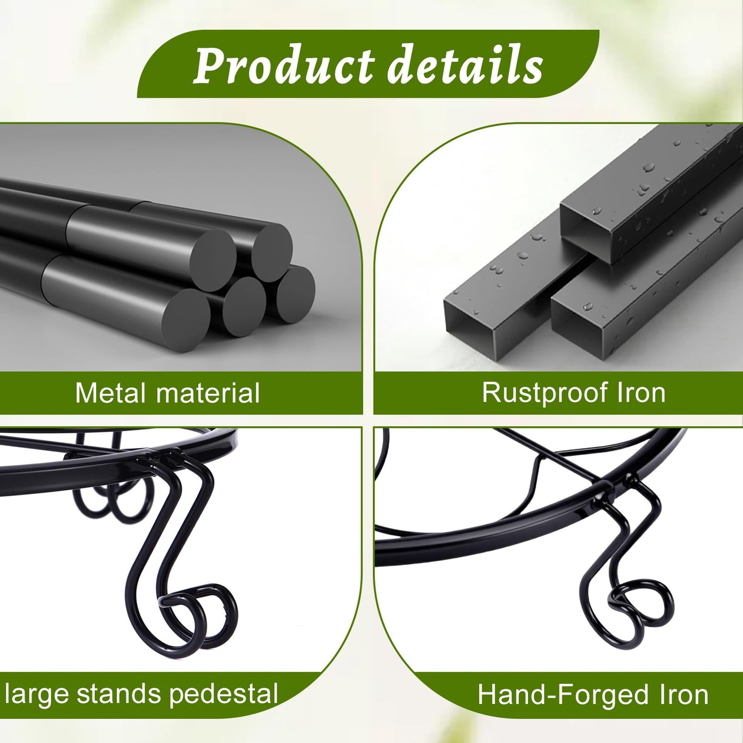 1/2/4 Pack 9/10/12 Inch Heavy Duty Iron Plant Stands - Rustproof Metal Flower Pot Holder for Indoor Outdoor Use, Round Wrought Iron Planter Stand for Corner Gardening, Patio, Balcony Decor- Black (9IN1PCS)