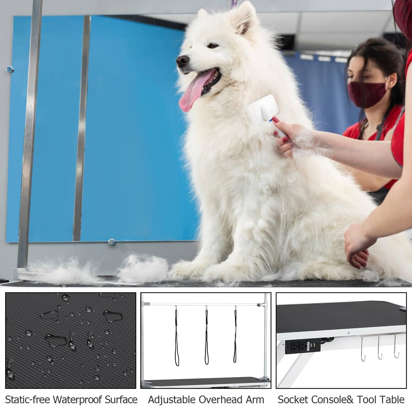 GAOMON 47" Electric Hydraulic Dog Grooming Table - Heavy Duty, 9.4"-39.7" Height Adjustable Grooming Table With 264 Lbs Load Capacity, Non-Slip Waterproof Surface for Pet/Dogs/Cats, White