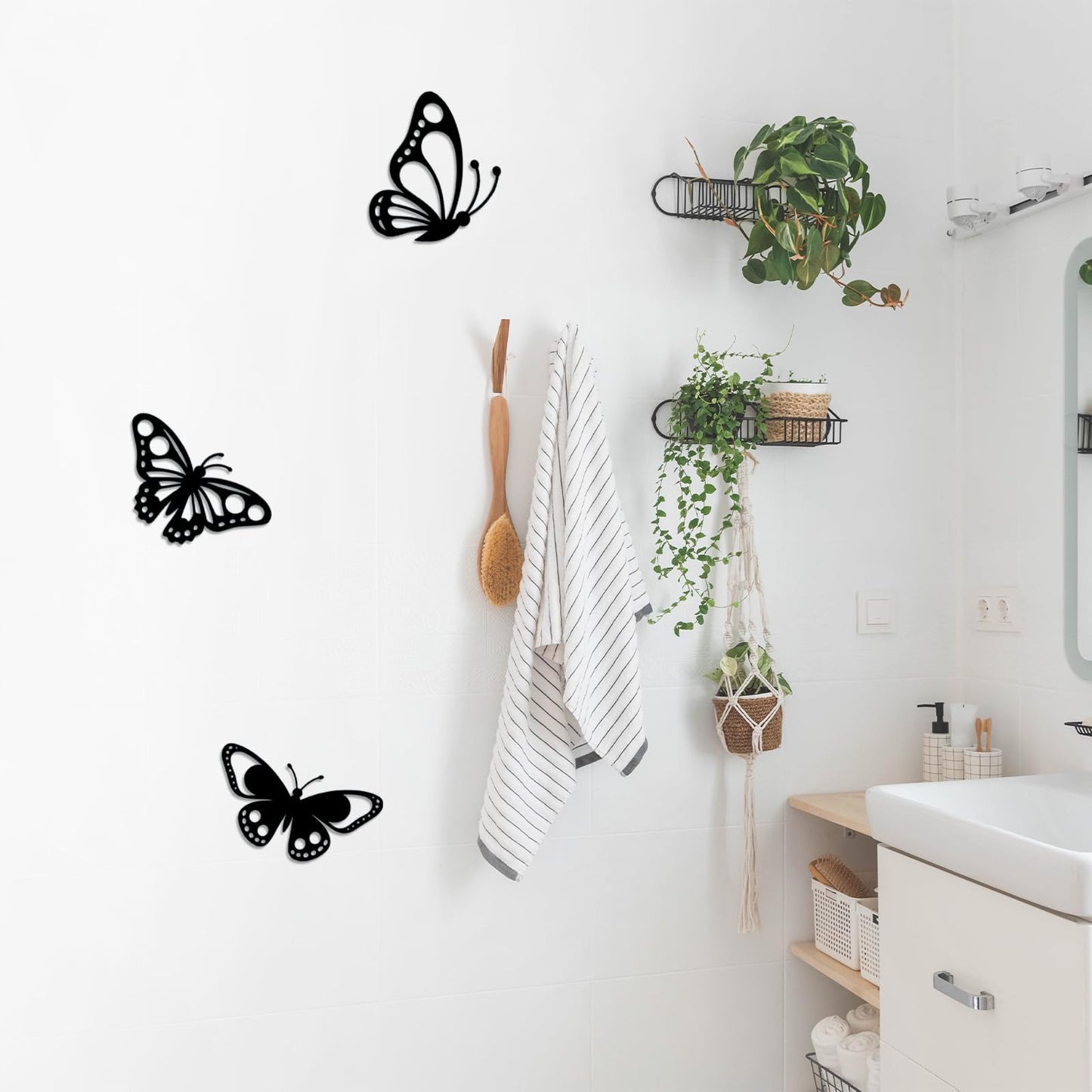 Kercan Metal Butterfly Decor Set of 3, Fence Decor Sculpture Hanging, Metal Butterflies Outdoor Decoration for The Garden, Patio, Fence, Home, and Yard