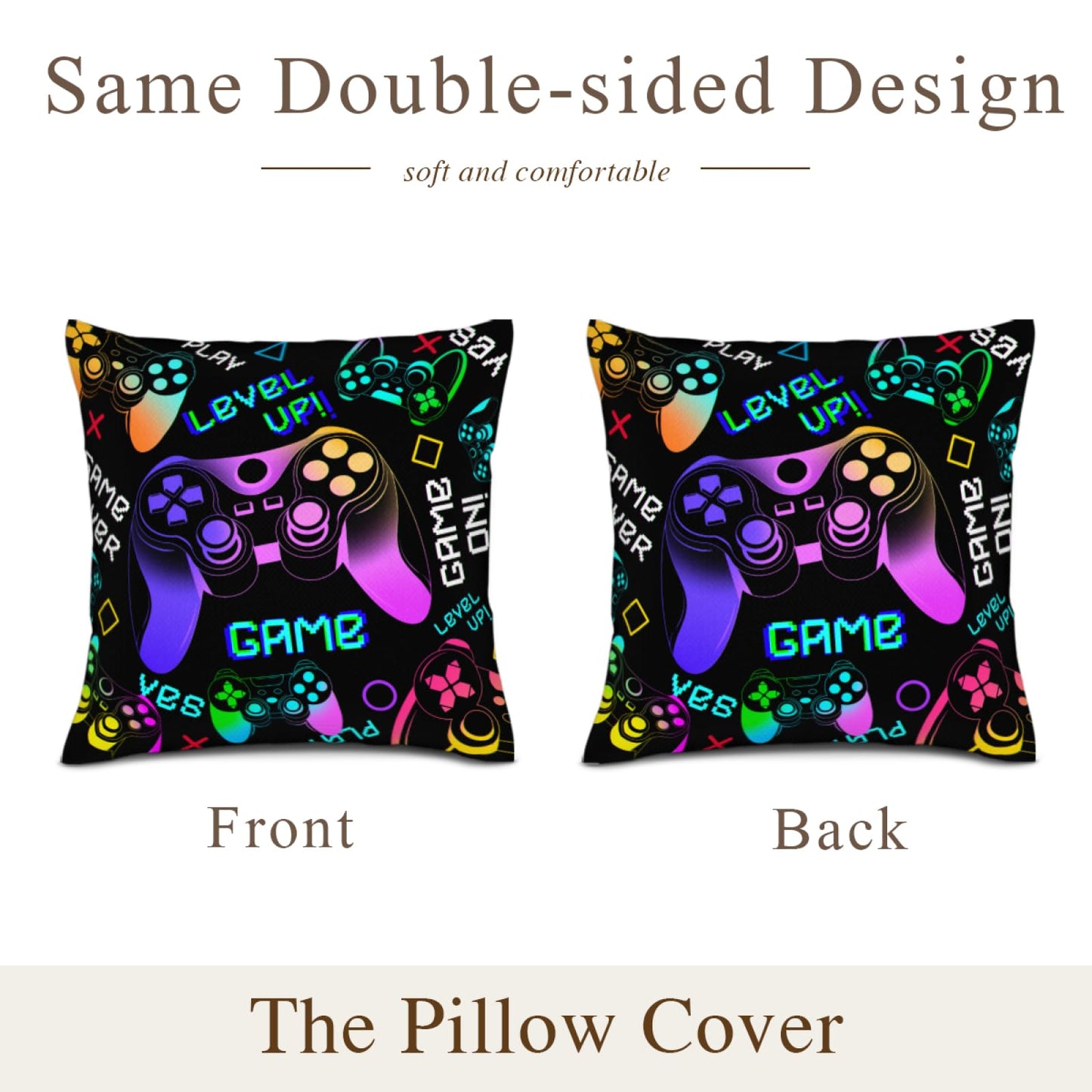 Waiyear Gaming Throw Pillow Covers, Gamer Pillow Cases - 18"x18" Set of 2, Boy Gaming Room Decor