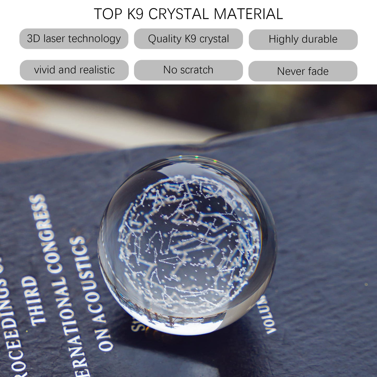 HDCRYSTALGIFTS 3D Laser Engraved Constellation Crystal Ball Paperweight 60mm/2.3inch Glass Decorative Ball Sphere for Home Table Decor