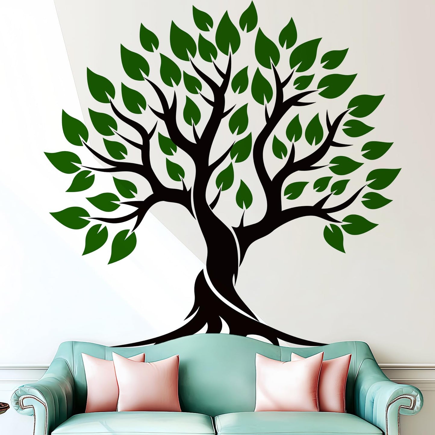 VePret Tree of Life Wall Decals Peel and Stick, Green Tree Wall Stickers, Removable Abstract Tree Home Room Wall Decor Art for Bedroom Living Room Classroom Office, Vinyl, Black and Green