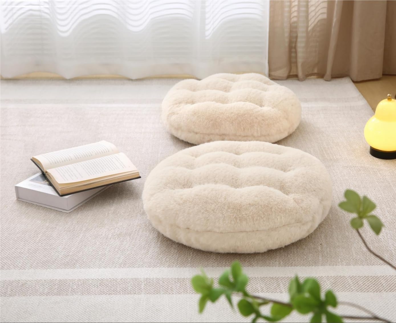 Volple Large Floor Pillow Meditation Cushion Round Floor Cushions for Adults,Luxury Faux Fur Thick Floor Pillows for Sitting Put in Living Room Balcony Outdoor Tatami（Beige）