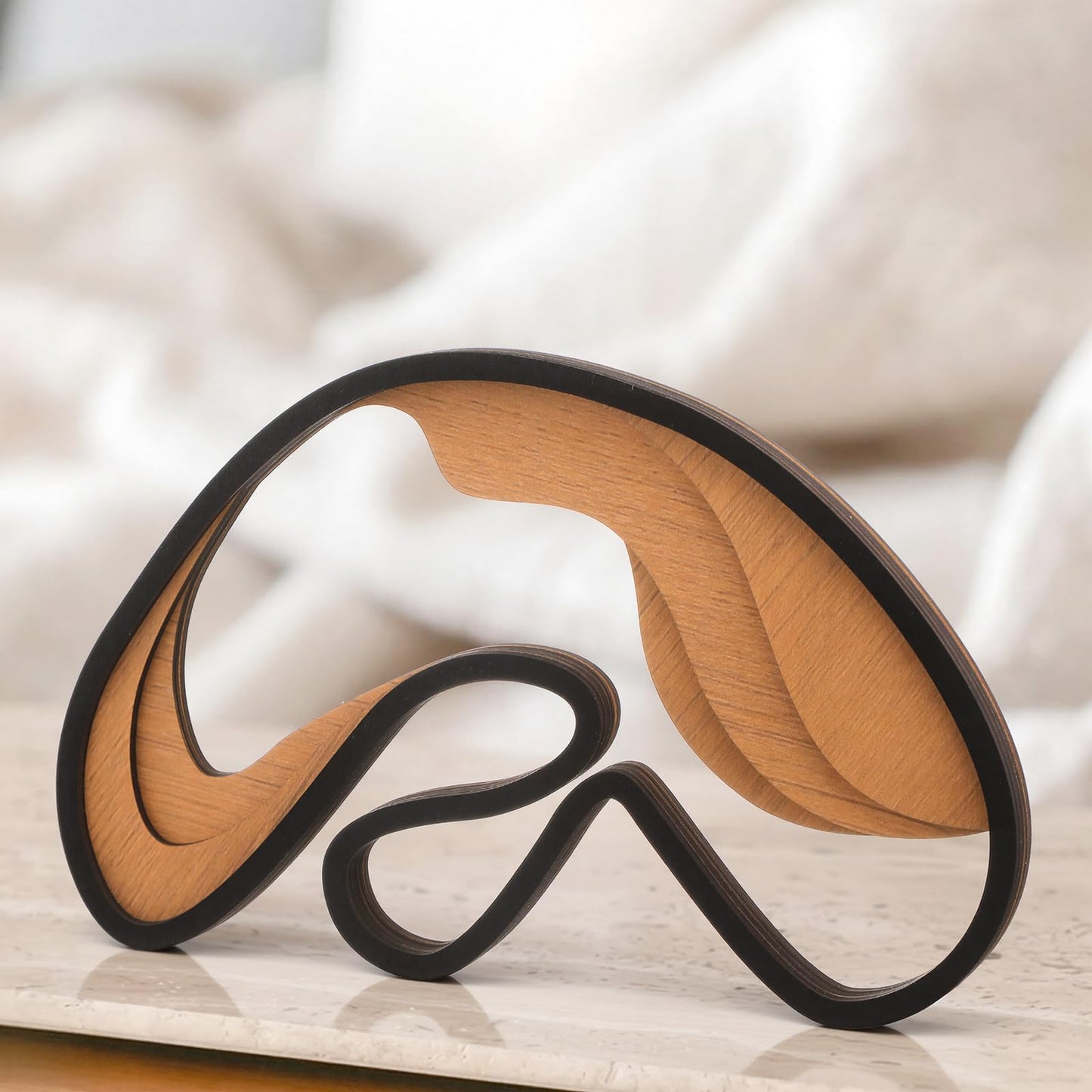 Fumete Mid-Century Modern Wood Abstract Sculpture Wooden Mountain Table Decoration Modern Home Decorative Objects for Mantel Bookshelf Dresser Living Room Office & Entryway Table Decorative