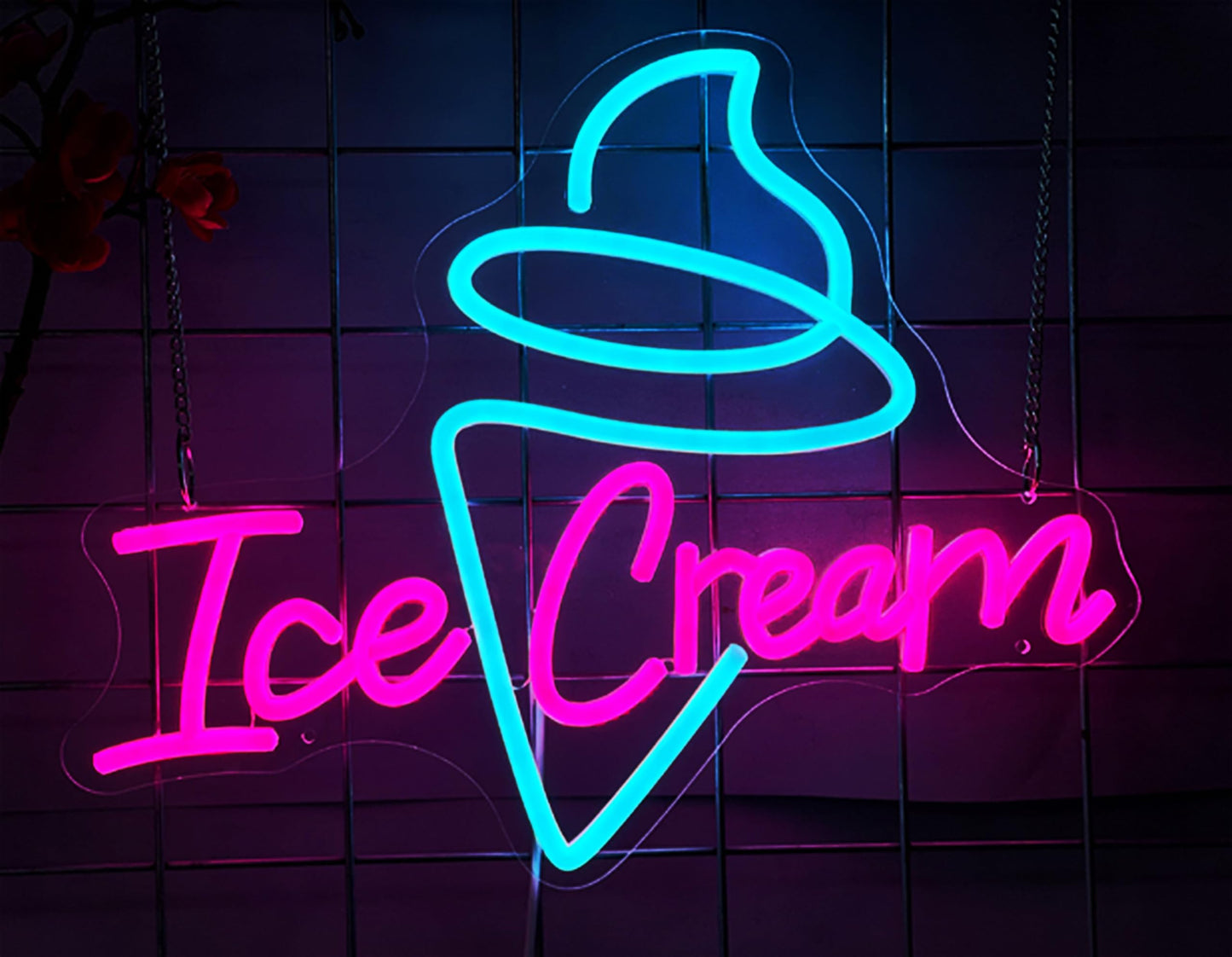 Ice Cream Neon Sign - Dimmable USB Ice Cream Letter Neon Light Up Signs for Business Store Cafe Drink Shop Office Bedroom Restaurant Decor Adjust Brightness