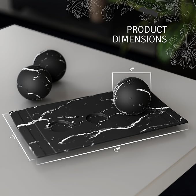 Creative Scents Black Marble Look Home Decor Bowl and Orb Set - Coffee Table Decor for Living Room - Centerpiece Table Decorations for Dining Table, Kitchen Counter, Foyer - Elegant House Decoration