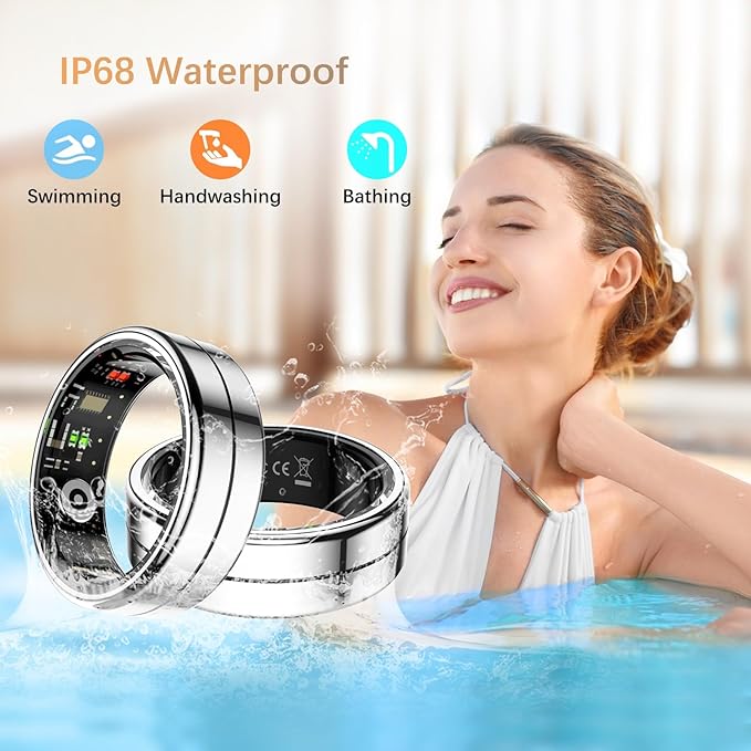 Fit Ring, Smart Health Rings for Women Men with Heart Rate,Blood Oxygen,HRV,Stress Level, Sleep Monitor, Step Tracker, No Subscription Fee, IP68 Waterproof Smart Ring for iphone &Android (Silver, 9#)