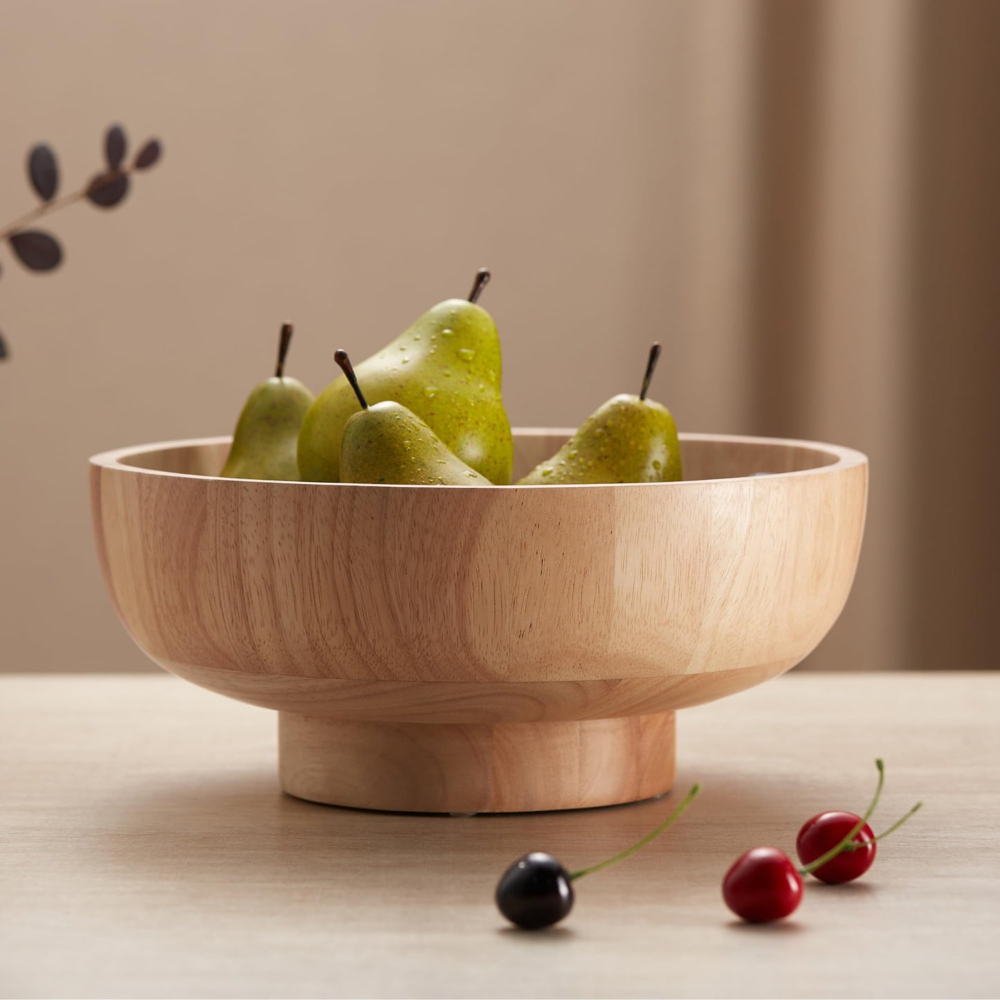 IVE Design Wood Fruit Bowl for Kitchen Counter, 12-inch Diameter Large Wooden Fruit Bowl, Natural Wood