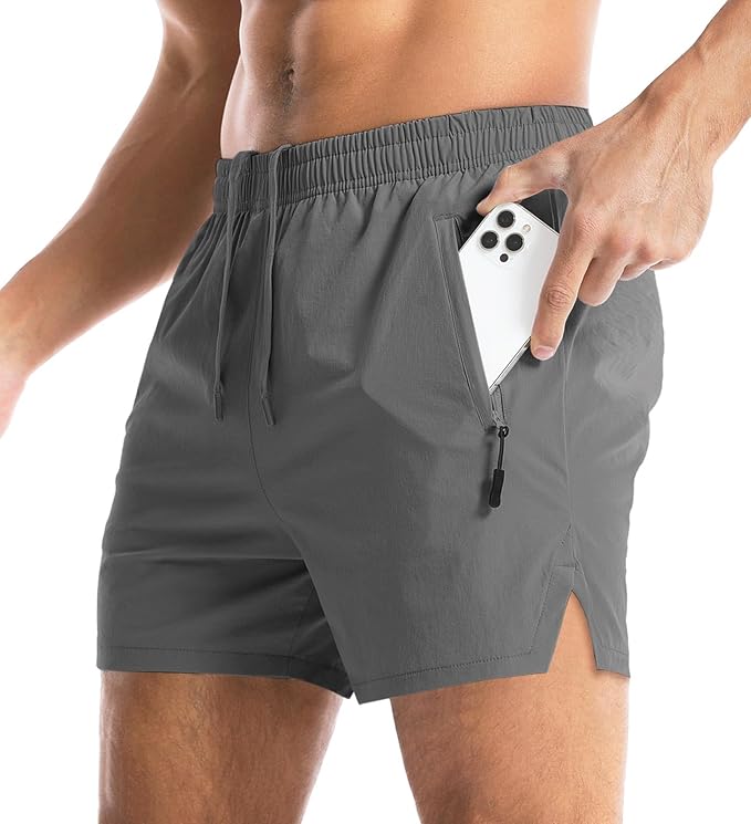 Aolesy Men's Gym Shorts Linerless & Liner - 5" Quick Dry Workout Running Shorts with Zip Pockets Sports Athletic Shorts