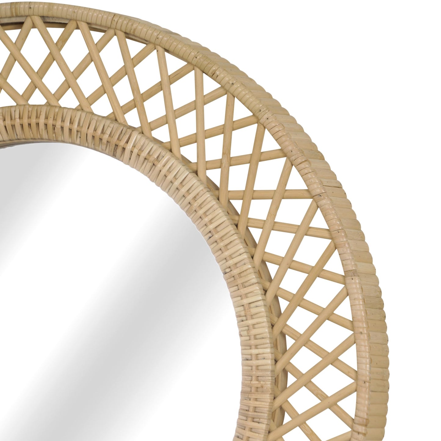 Synovana Round Rattan Wall Mirror – 24x24 Inch Boho Elegance with Woven Frame, Decorative Mirror for Bathroom Vanity Entryway Living Room