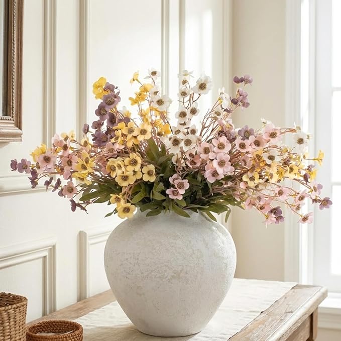 White Rustic Large Round Vase for Table Centerpieces 11 inches, Arina Vase, Earthy Stone Look, Textured, Modern Homes Farmhouse Centerpiece Decor