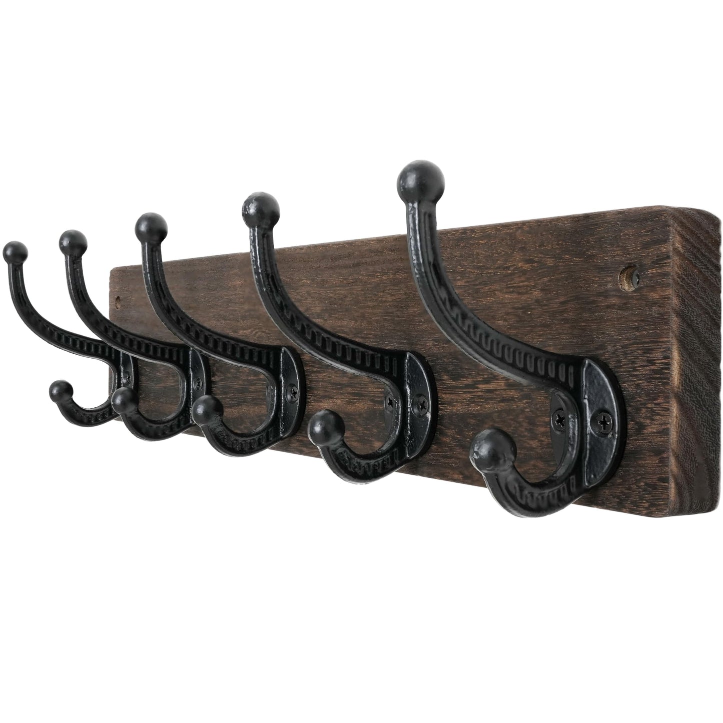 WEBI Rustic Coat Rack Wall Mount,5 Cast Iron Coat Hooks Wall Mounted,Heavy Duty Wood Wall Coat Hanger Hooks for Hanging Coats,Jacket,Clothes,Backpack,Farmhouse,Weathered Brown
