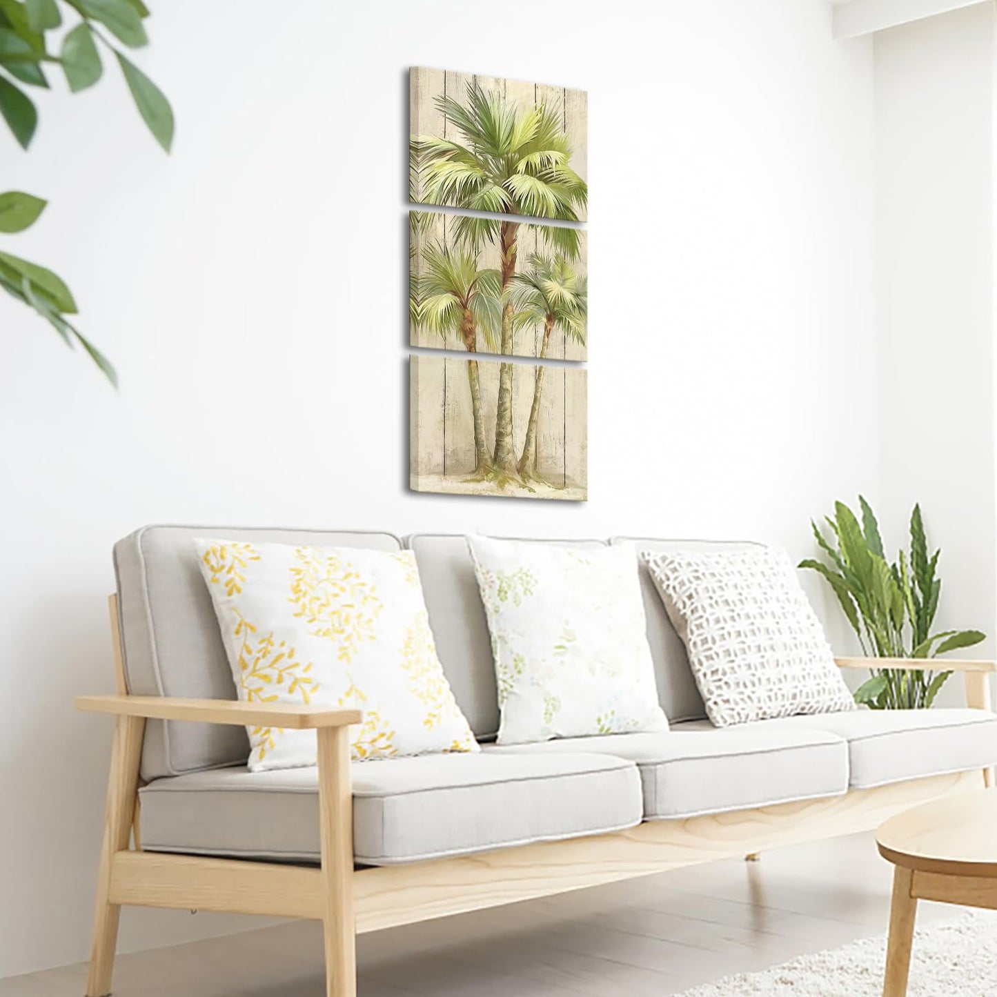 KREATIVE ARTS Tropical Getaway Palm Tree Triptych Canvas Wall Art Set - Palm Tree Painting on Tropical Beach Prints Vintage, 3 Pieces Ready to Hang, Vertical, 12"x16" Each