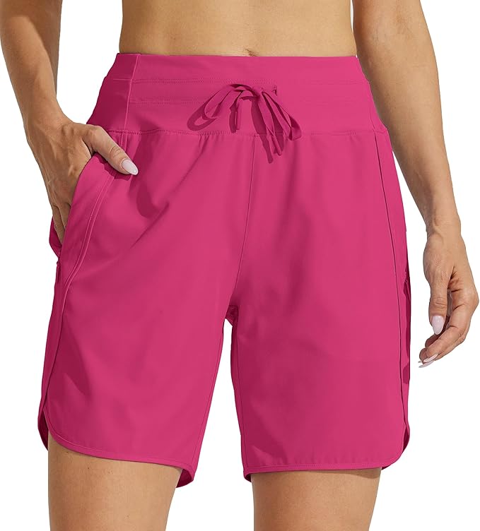 Willit Women's 7" Athletic Running Shorts Long Workout Hiking Shorts Quick Dry High Waisted Active Zipper Pocket(Large)