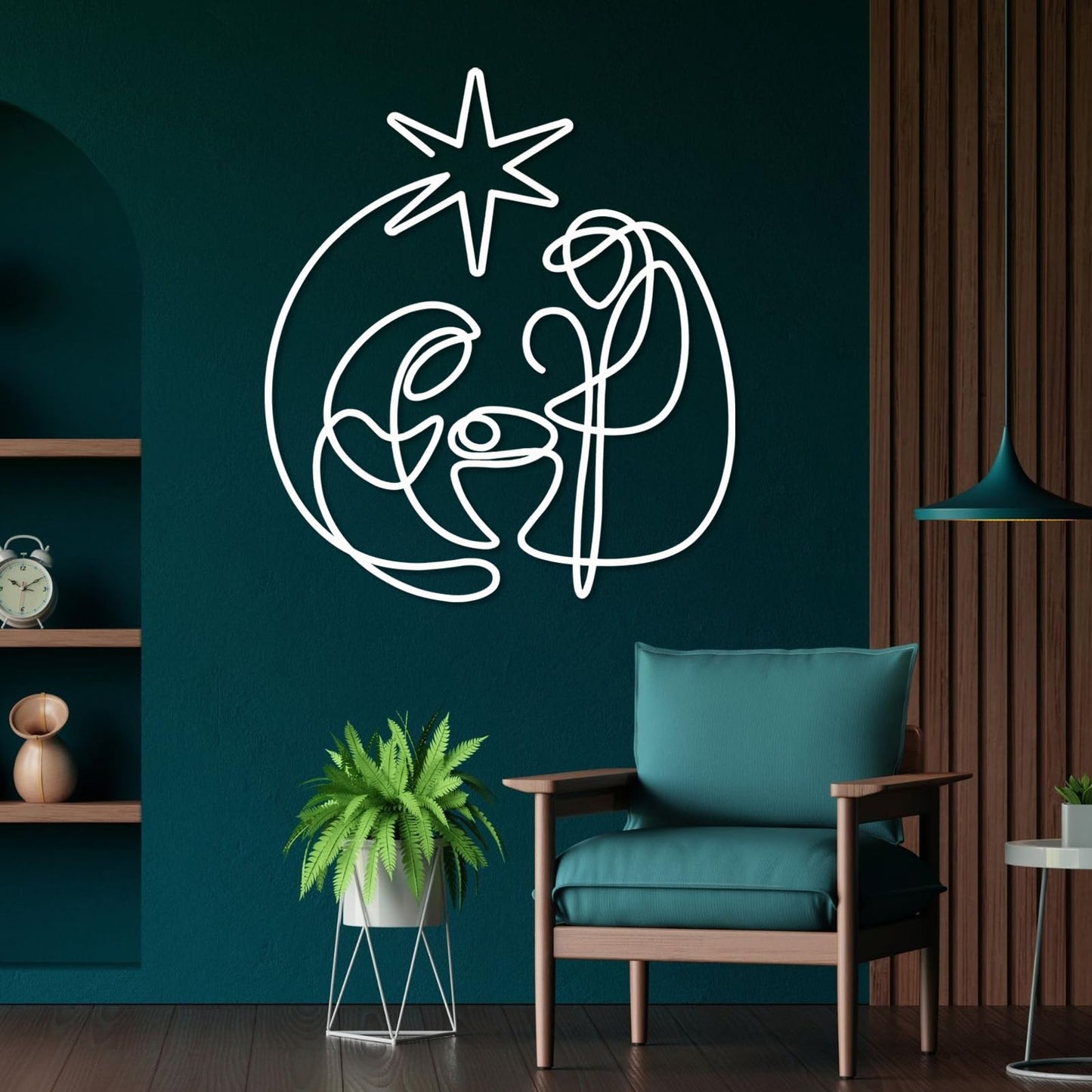 SZI Nativity Scene Metal Wall Art, Line Art Religious Christmas Decor, Minimalist Wall Art for Living Room, Bedroom (Black, 24"x21"|60x53cm)