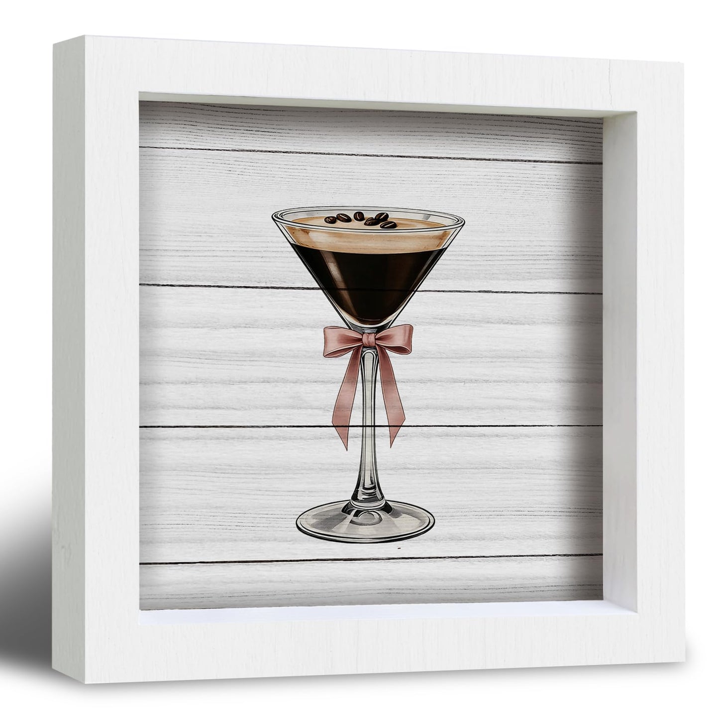 Nitelat Espresso Martini Bar Signs Decor, Espresso Martini Gifts, Preppy Pink Bow Cocktail Wooden Frame Block Signs for Home Bar Cart Girls Room Bedroom Desk Tabletop Shelf Wall Decorations