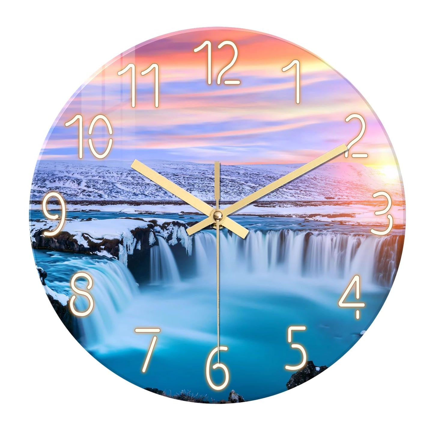 XNM Landscape Blue Beach Wall Clock for Bedroom Living Room 14 Inch Glass Battery Operated Clocks for Wall Analog Wall Clock Silent Non Ticking