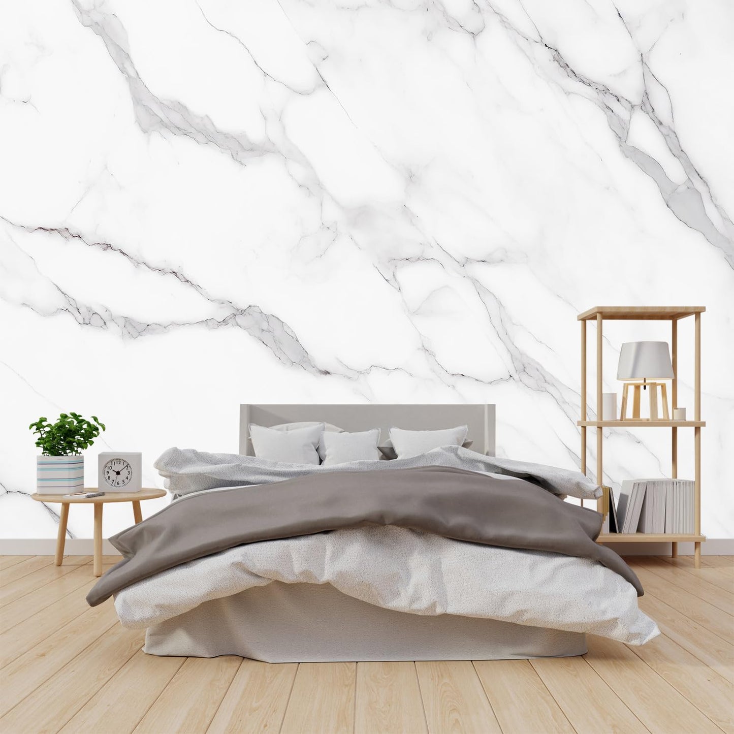GLWYHY - Elegant White Marble Pattern self-Adhesive Mural and Light-Colored Striped Peel-and-Stick Bedroom Wallpaper - 58"x80"