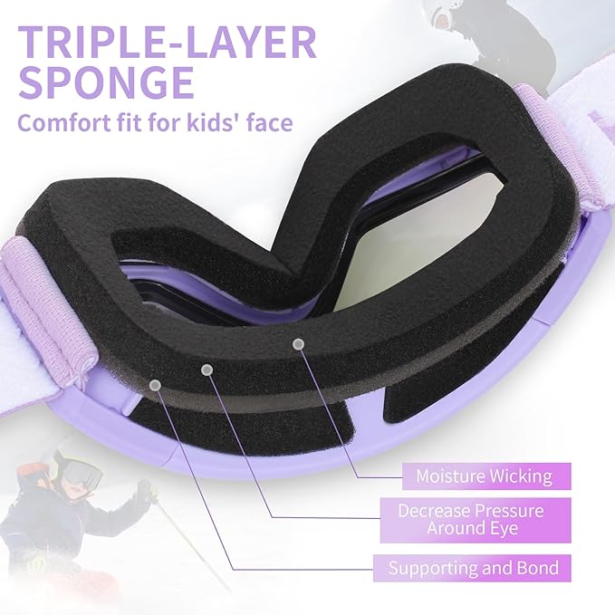 Freela Kids Ski Snowboard Goggles for Toddler(3-14) Youth Anti Fog Anti UV Goggles Girls Boys Snow Skiing Equipment