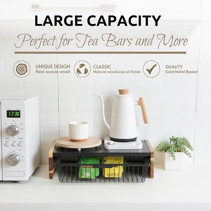 WILDMOS Tea Bag Organizer,Wire Basket Drawer Design for Teabag Holder Container for Countertop,Tea Station Chest Display Container Box for Countertop Kitchen.