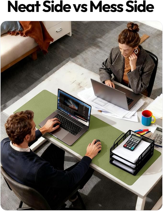 YSAGi Leather Desk Protector, Office Mat, Large Mouse Pad, Non-Slip PU Leather Blotter, Laptop Desk, Waterproof Writing Pad for Office and Home (Green, 31.5" x 15.8")