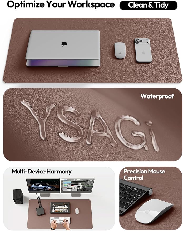 YSAGi Leather Desk Protector, Office Mat, Large Mouse Mat, Non-Slip PU Leather Blotter, Laptop Pad, Waterproof Writing Pad for Office and Home (Chocolate, 23.6" x 13.8")