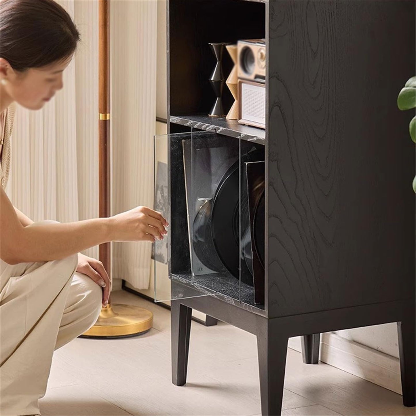 rG5iVb0 CD Storage Rack Multi-functional Vinyls Record Storage Cabinet Wooden Display End Table for Living Room Bedroom