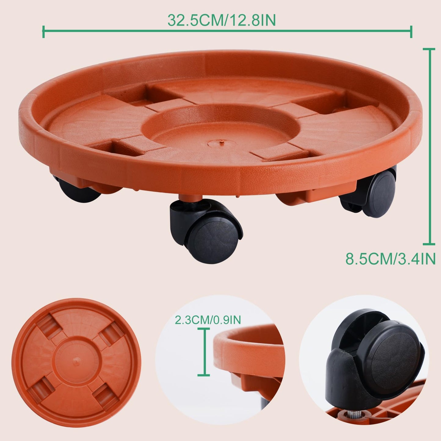 Doseno 13” Plant Caddy with Wheels Round Rolling Plant Stand for Indoor and Outdoor Use, 200lbs Heavy Duty Rolling Dolly for Patio, Lawn & Garden