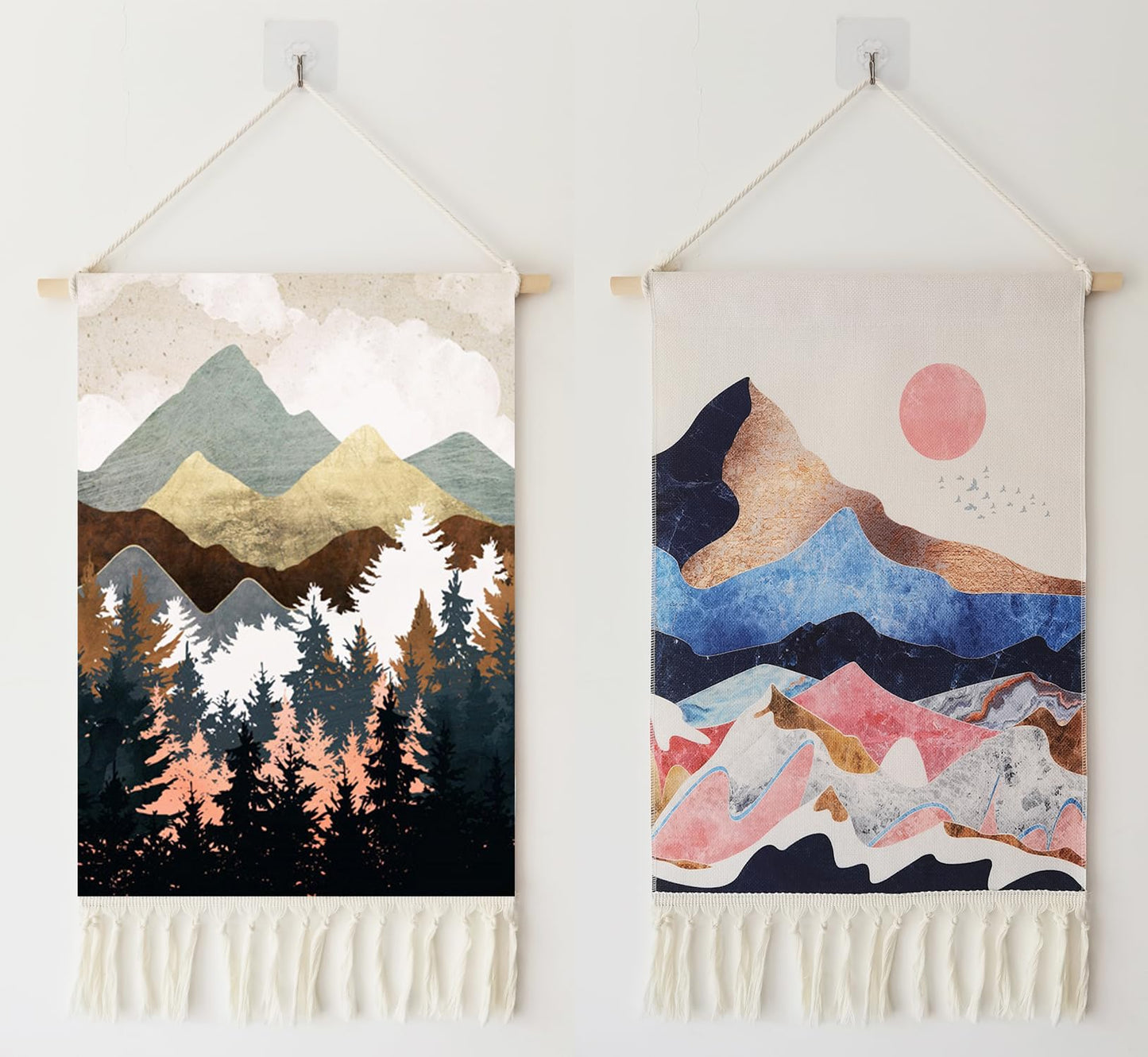 2Pcs Printed Wall Tapestry Hanging Decor, 14x24" Cotton Prints Boho Chic Bohemian Morocco Landscape Scenery Tapestries Poster Art Gift for Apartment Dorm Kids Livingroom Bedroom Door Entrance