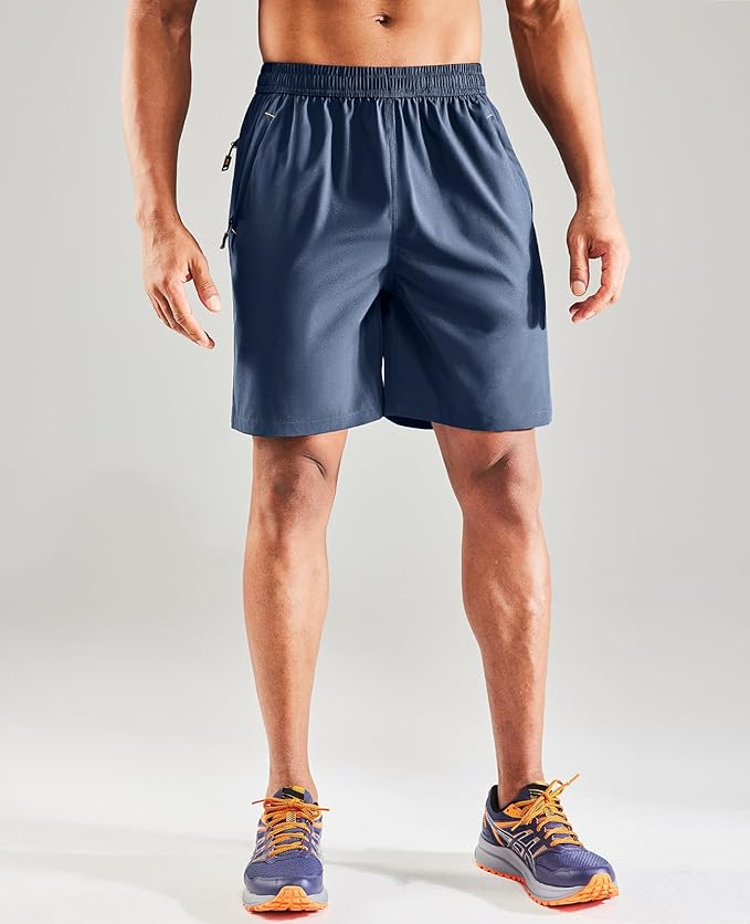 MIER Men's Quick Dry Running Shorts with Zipper Pocket, Elastic Waist Athletic Workout Exercise Fitness Shorts, 7 Inch
