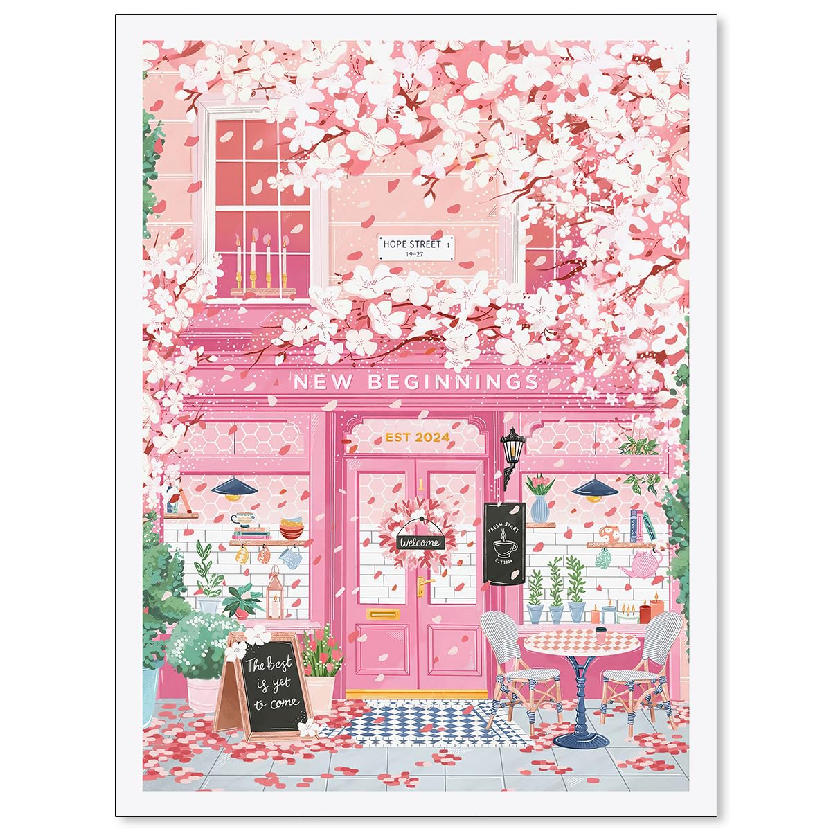 Heltrappe Pink Blossom Cafe Canvas Wall Art Trendy Pink Cherry Flower Poster Funky Pastel Girly Aesthetic Prints for Kitchen Coffee Room 12X16 inch Unframed