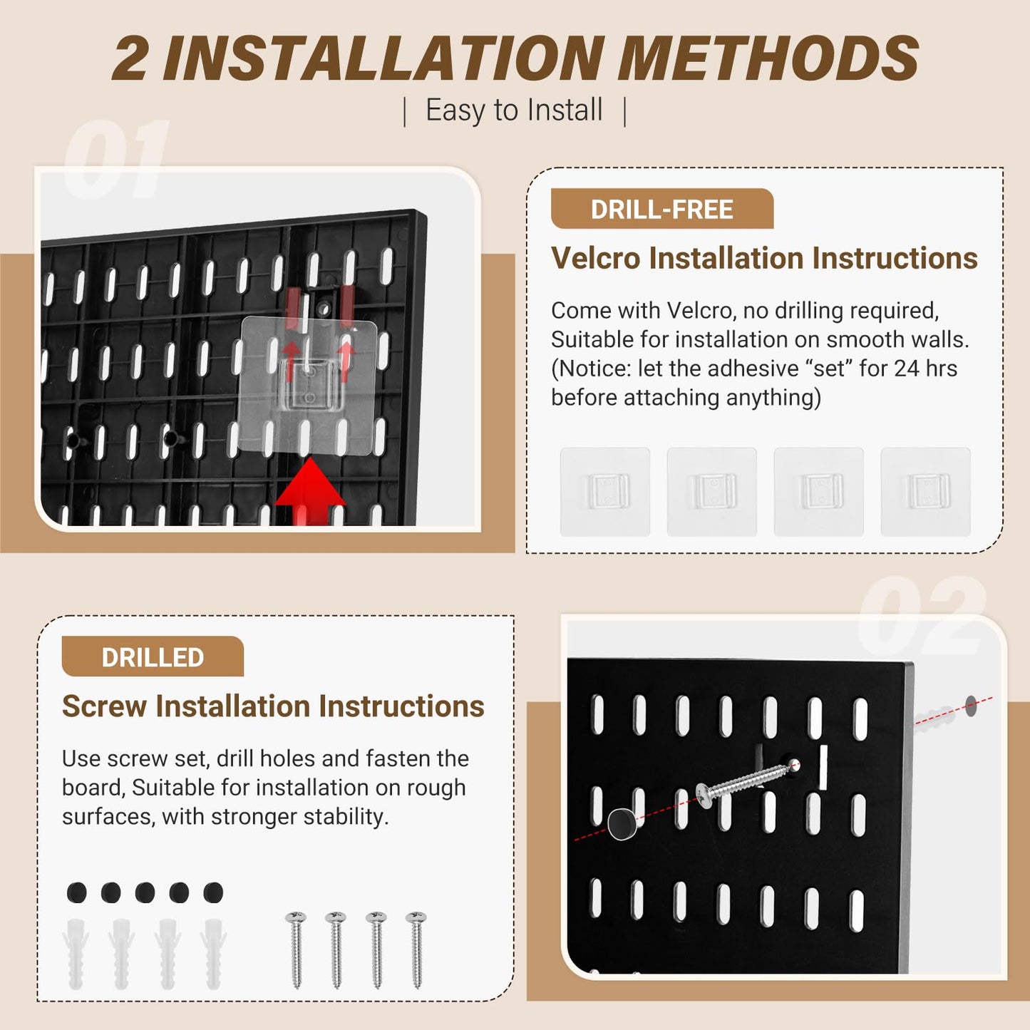 AKTOP Peg Board Wall Organizer 4-Pack – 12"x12" Black Pegboard Combination Kit with 13 Accessories for Wall, Plastic Peg Board Panels for Home, Office, Garage Tool Storage & Craft Room