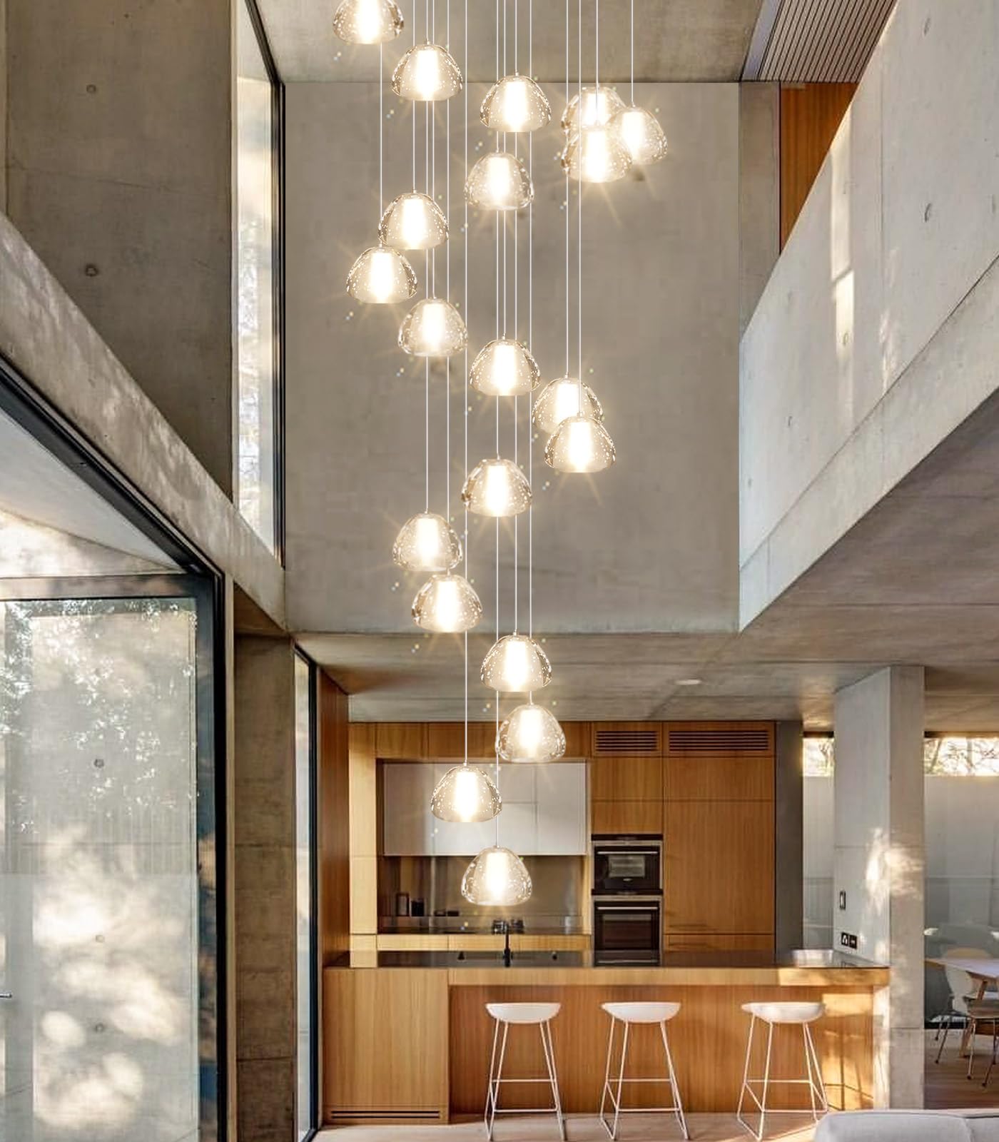 dolria Gold Modern Crystal Chandelier for Staircases 157" Long Adjustable Ceiling Light for Entrance 3000K LED Hanging Lighting Living Room Hallway Entryway