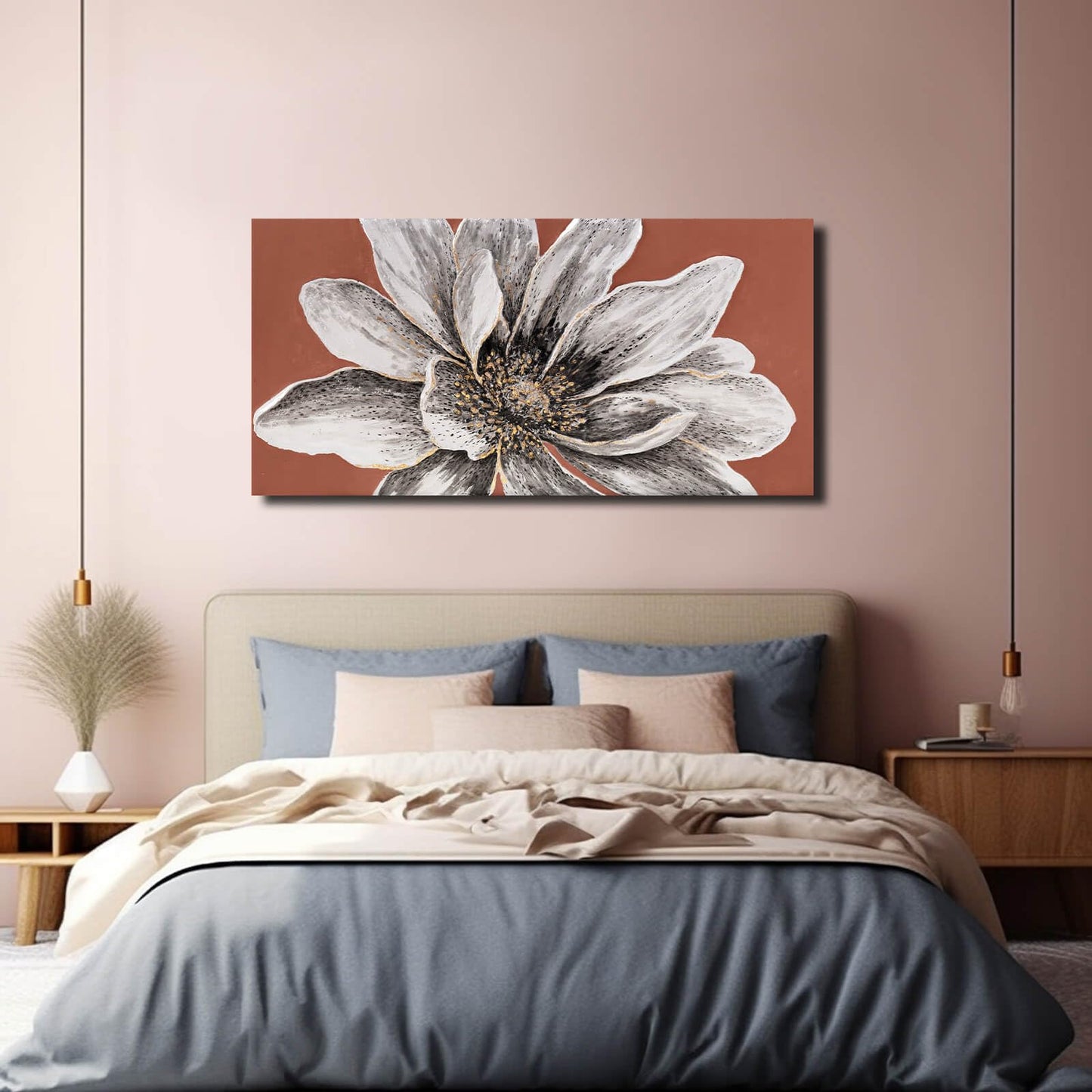 ZHENGYIN Hand-Painted White Flower Canvas Wall Art, Textured Floral Artwork, Modern Farmhouse Wall Decor for Bedroom Living Room Entryway, 20×40 in