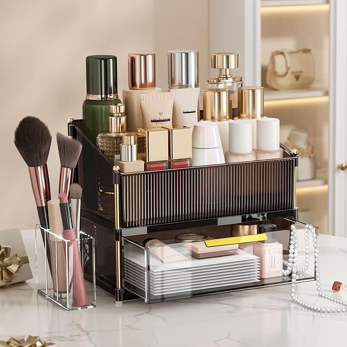 Modular Makeup Organizer, Clear Acrylic Cosmetic Storage Box with Drawer, Vanity Countertop Organizer for Makeup, Skincare and Beauty Accessories – Multiple Styles