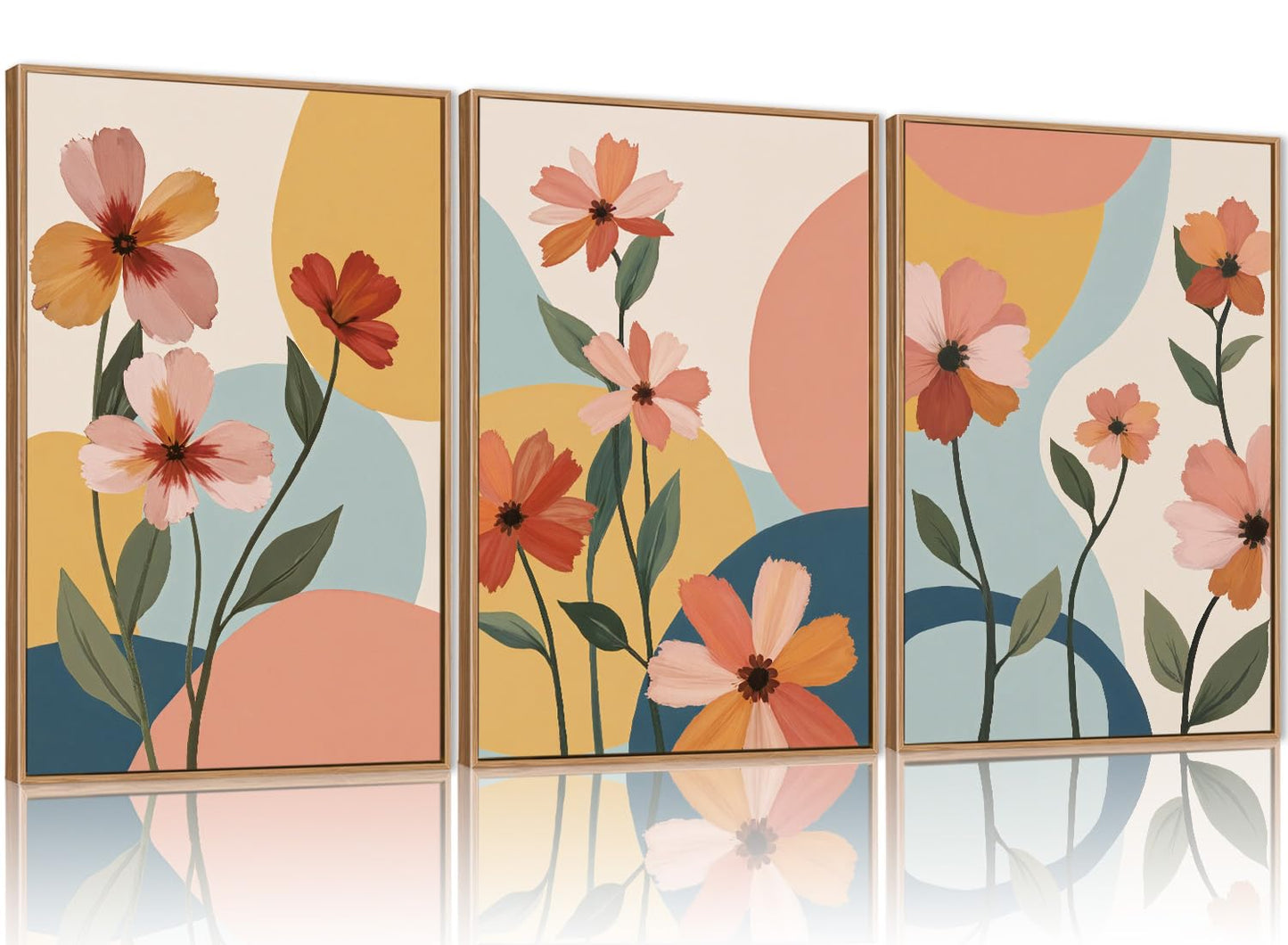 FWIEXA Boho Floral Canvas Wall Art,Pink Flower Pictures Wall Decor,Modern Orange Flowers Wall Art,Abstract Plant Botanical Art Print,Wildflower Bohemian Artwork for Bedroom Rustic Farmhouse 16x24''x3